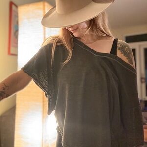 Free People We The Free Oversized Washed Charcoal Tee